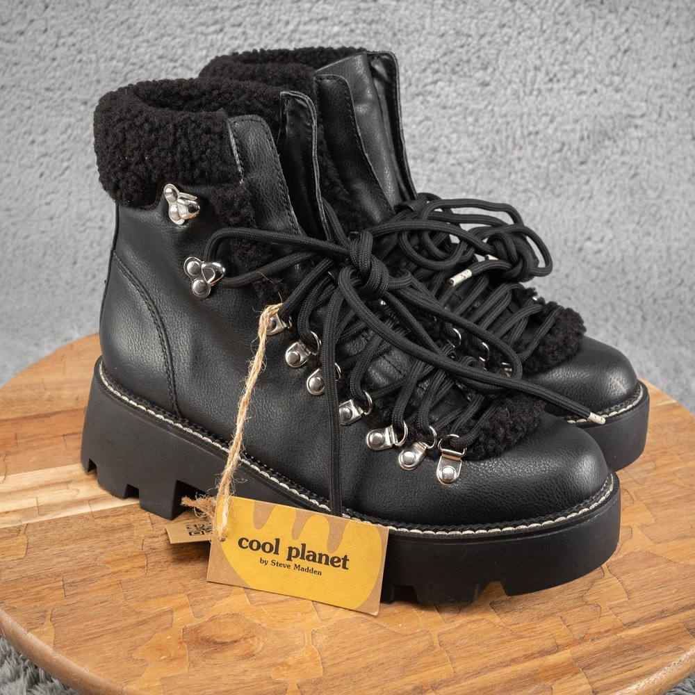 COOL PLANET‎ BY STEVE MADDEN Black Paris Cyclone Winter Hiker's Boot Size 5.5